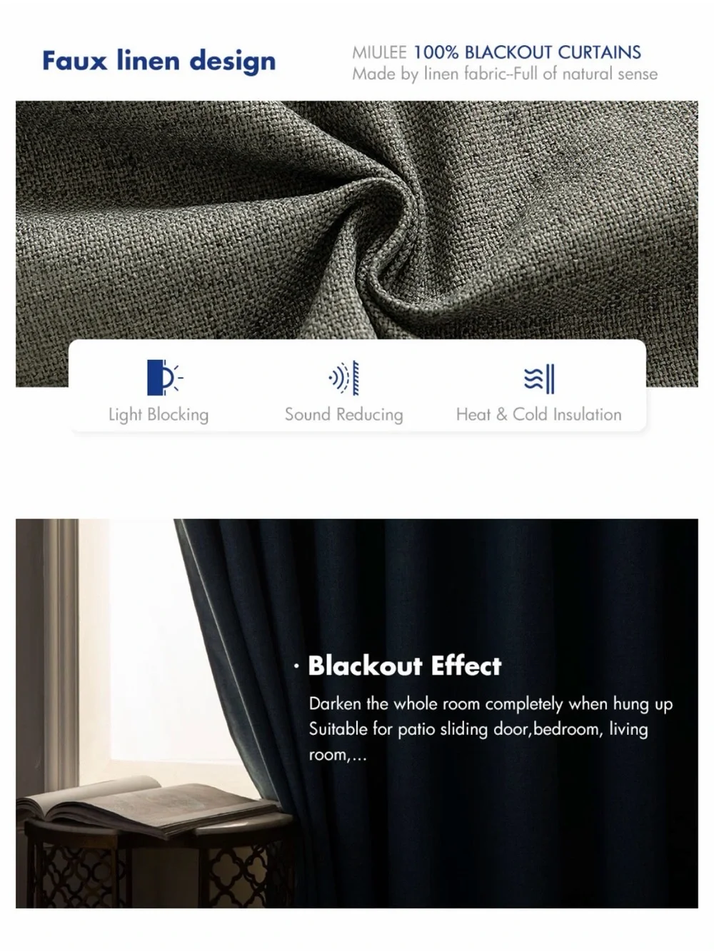 Blackout Curtain Panel - Dark Grey Color (100” W x 96”)
